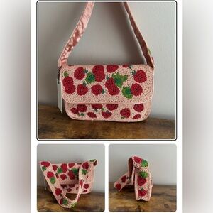 Strawberry beaded Embroidered Women's Bag - Pink and Red